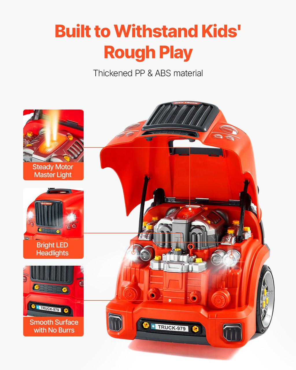 Kids Mechanical Car Repair Toy Set with Removable Engine Parts, Red
