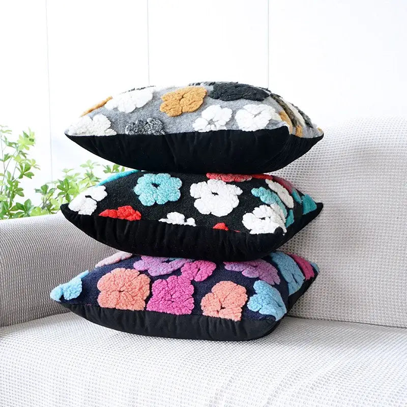 Vibrant 3d floral jacquard pillow case living room cushion cover