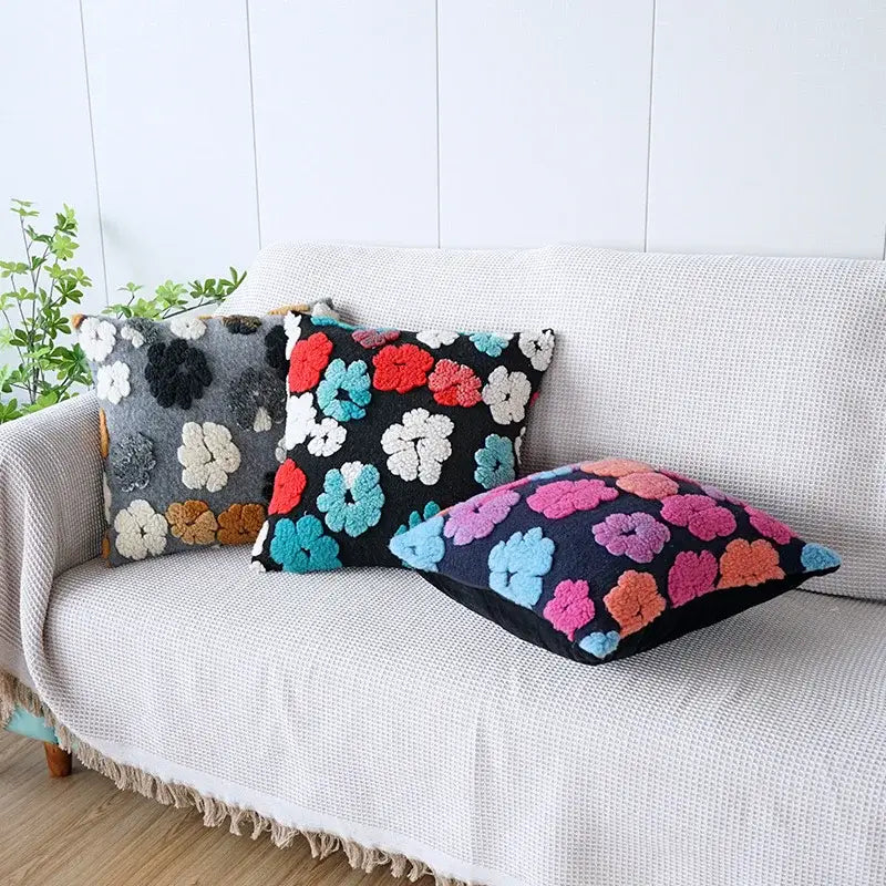 Vibrant 3d floral jacquard pillow case living room cushion cover