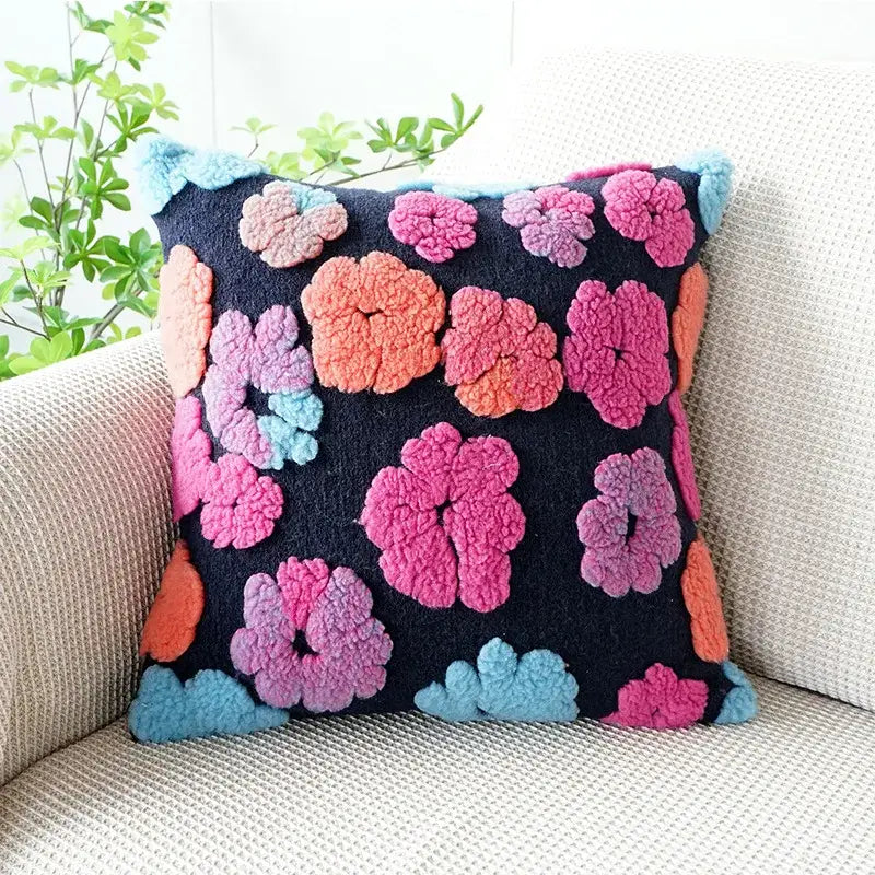 Vibrant 3d floral jacquard pillow case living room cushion cover