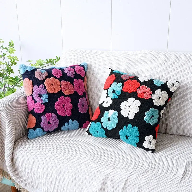 Vibrant 3d floral jacquard pillow case living room cushion cover
