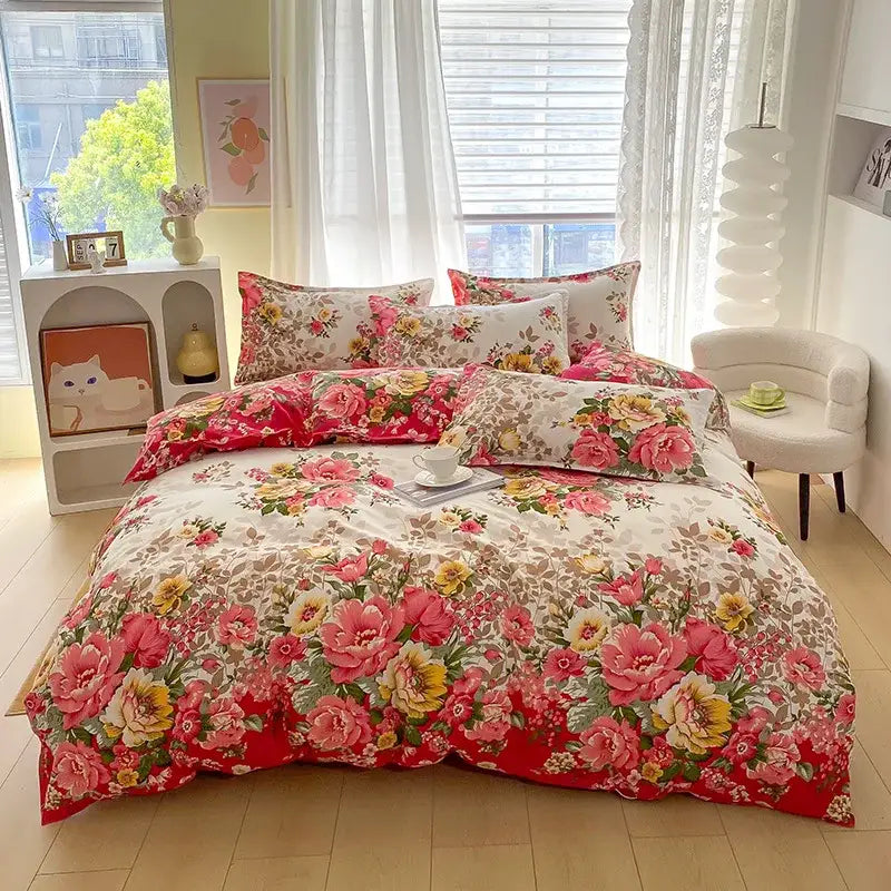 Vibrant floral leaf duvet cover bedding set – bedroom decor