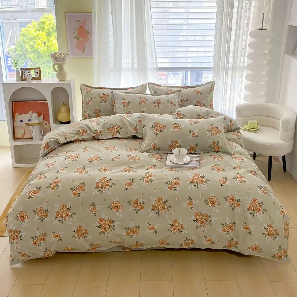 Vibrant floral leaf duvet cover bedding set – bedroom decor