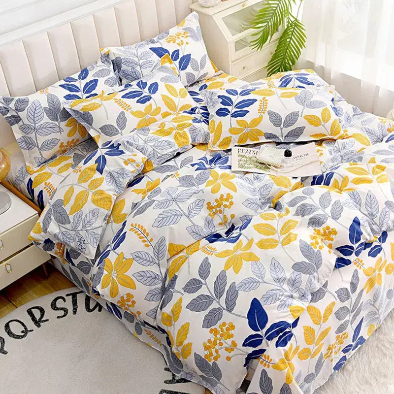 Vibrant floral leaf duvet cover bedding set – bedroom decor