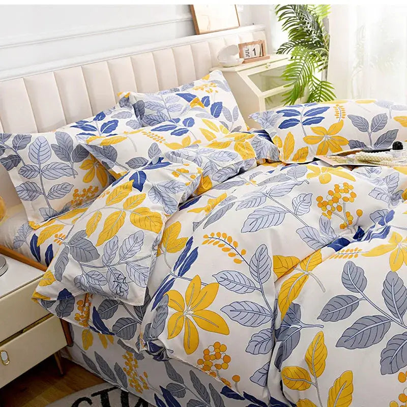 Vibrant floral leaf duvet cover bedding set – bedroom decor