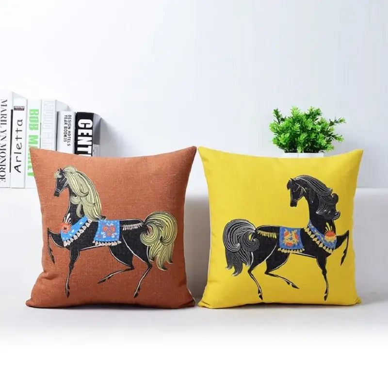 Vibrant horse pattern decorbites cotton linen sofa pillowcase living room