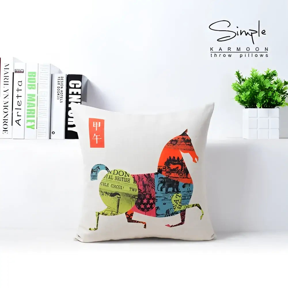 Vibrant horse pattern decorbites cotton linen sofa pillowcase living room