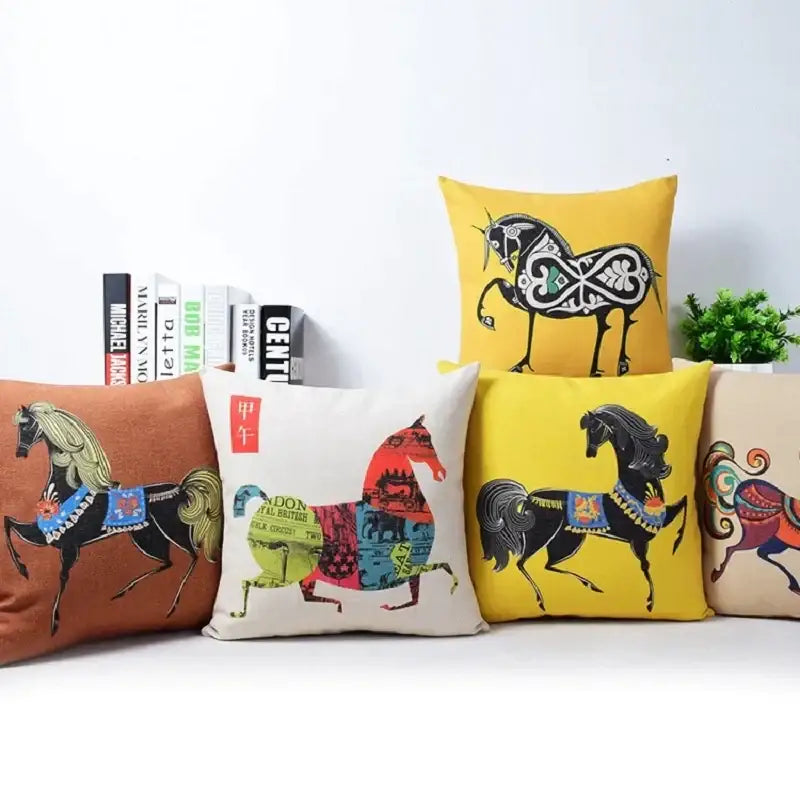 Vibrant horse pattern decorbites cotton linen sofa pillowcase living room