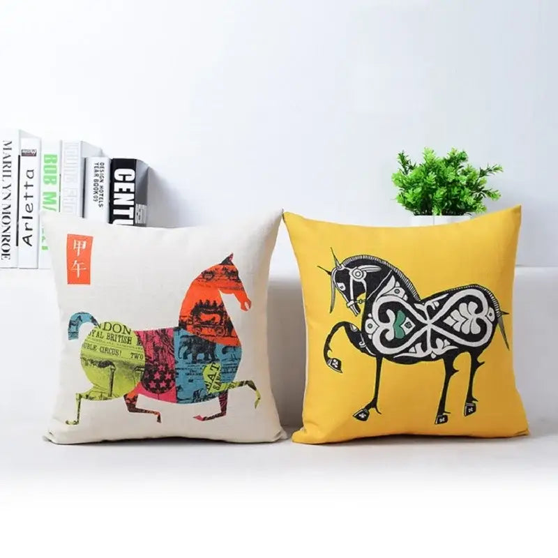 Vibrant horse pattern decorbites cotton linen sofa pillowcase living room