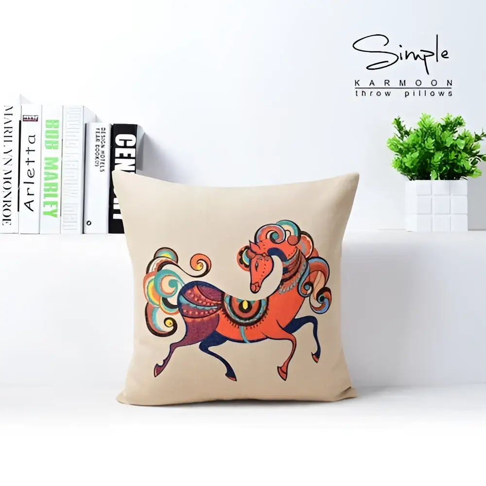 Vibrant horse pattern decorbites cotton linen sofa pillowcase living room