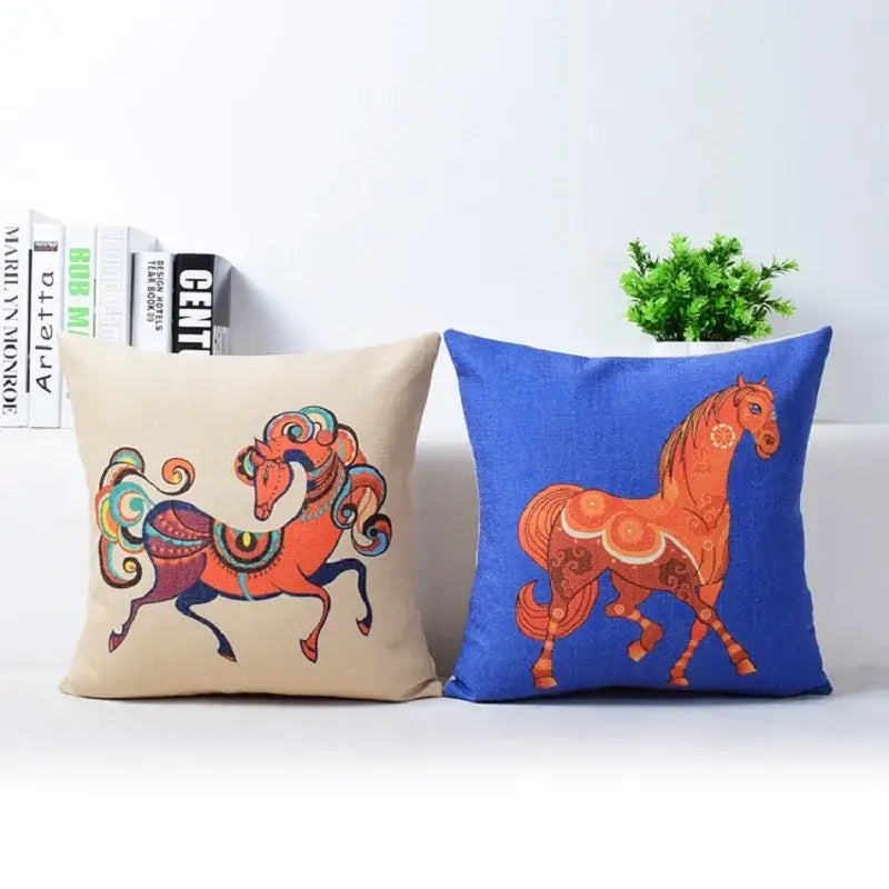 Vibrant horse pattern decorbites cotton linen sofa pillowcase living room