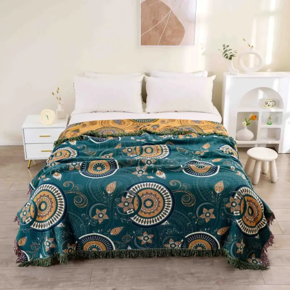 Vibrant orange & gold geometric nordic throw blanket bedroom bedspread