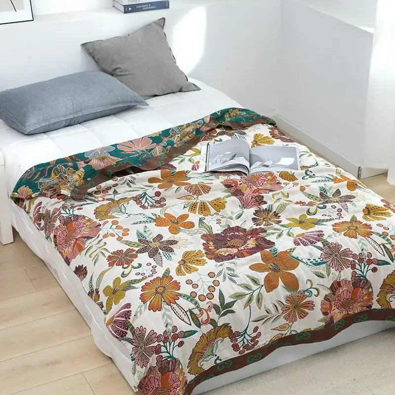 Vibrant orange & gold geometric nordic throw blanket bedroom bedspread