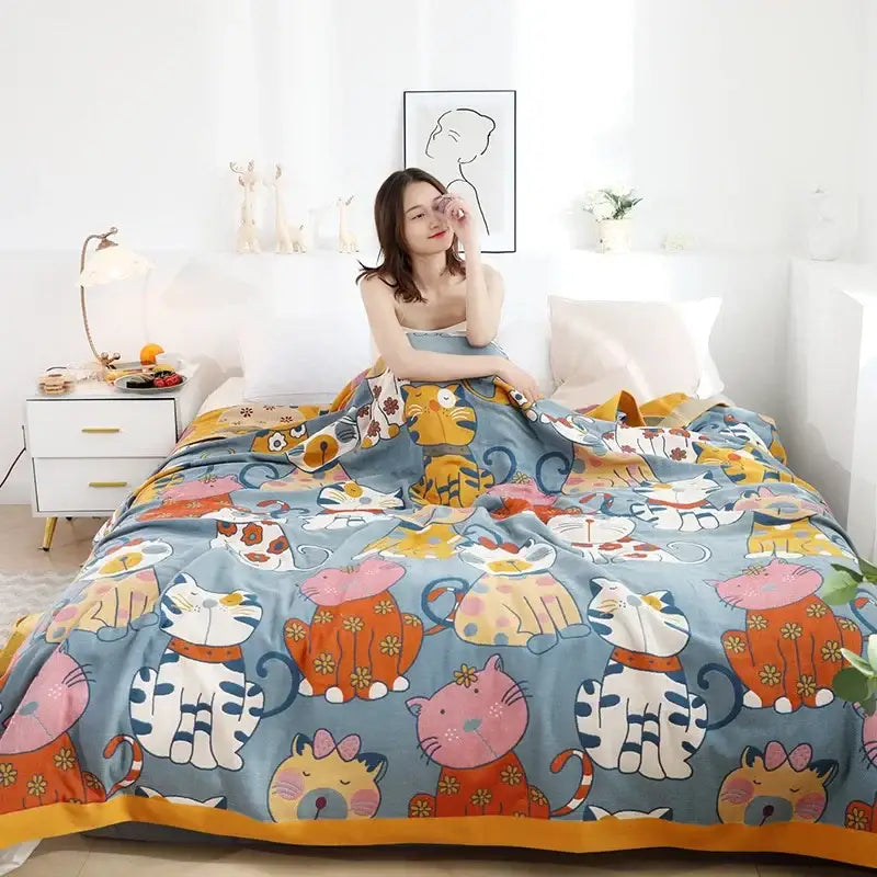 Vibrant orange & gold geometric nordic throw blanket bedroom bedspread