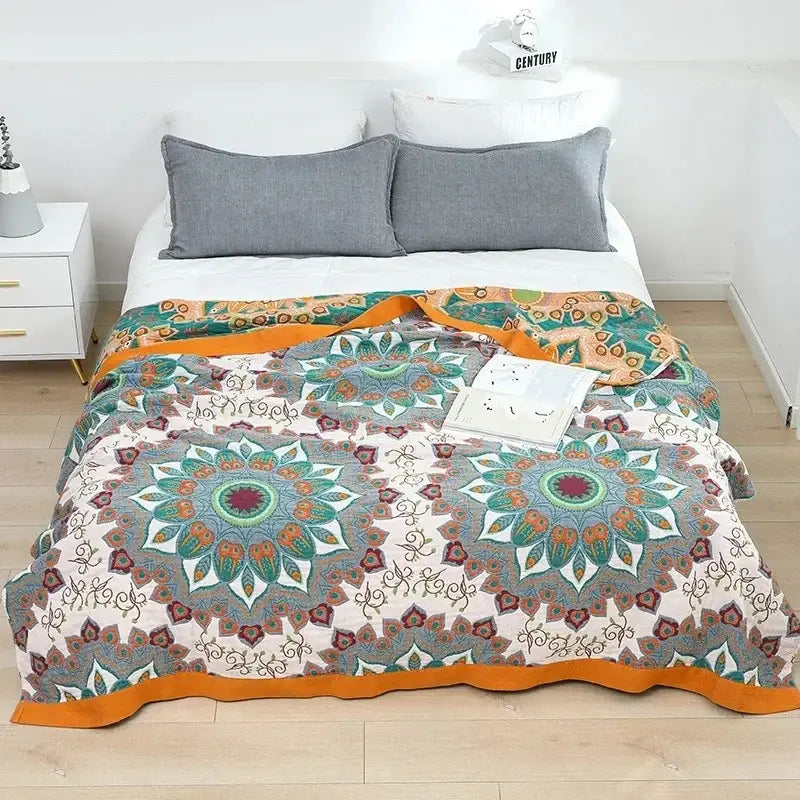 Vibrant orange & gold geometric nordic throw blanket bedroom bedspread