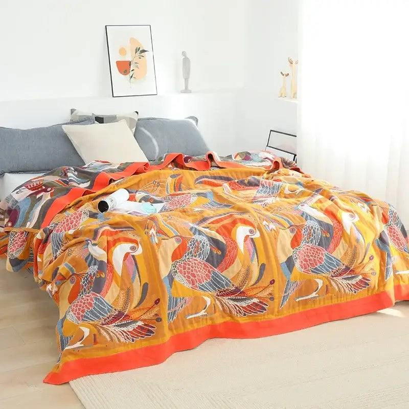 Vibrant orange & gold geometric nordic throw blanket bedroom bedspread