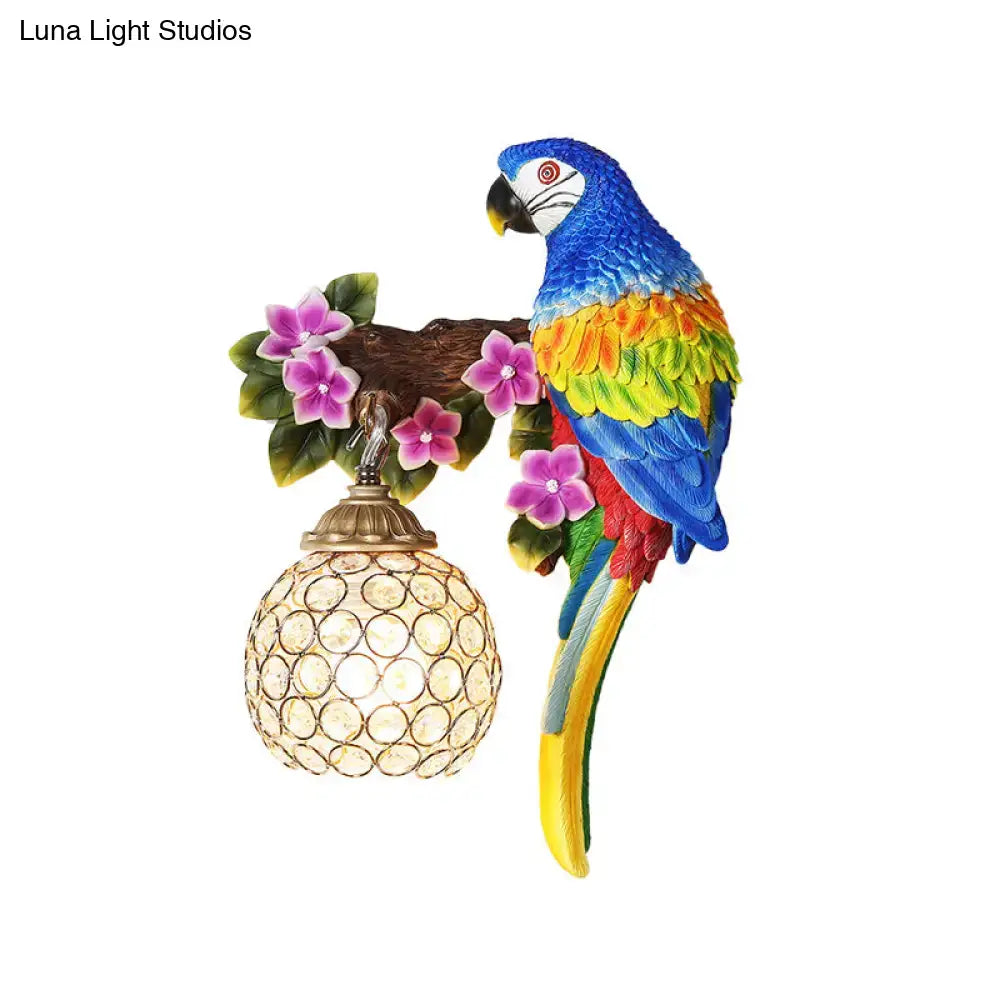 Vibrant parrot wall sconce with crystal lampshade bedroom led light