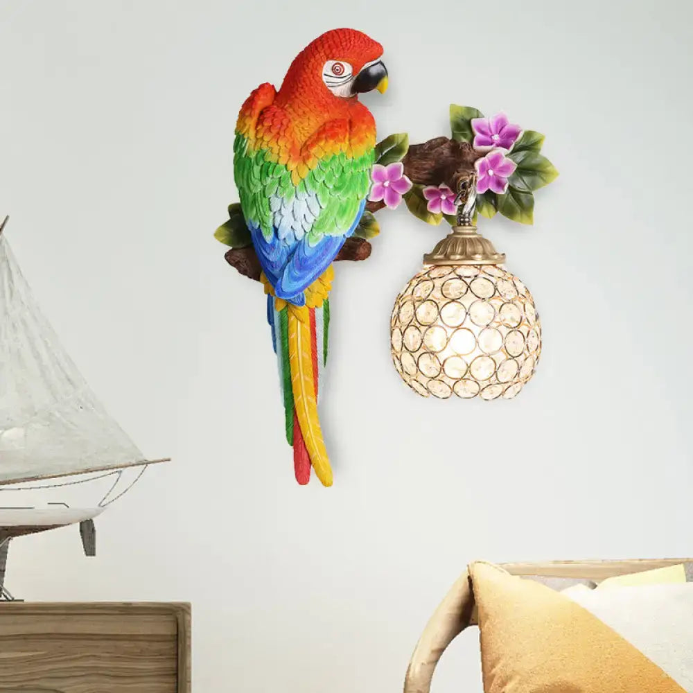 Vibrant parrot wall sconce with crystal lampshade bedroom led light