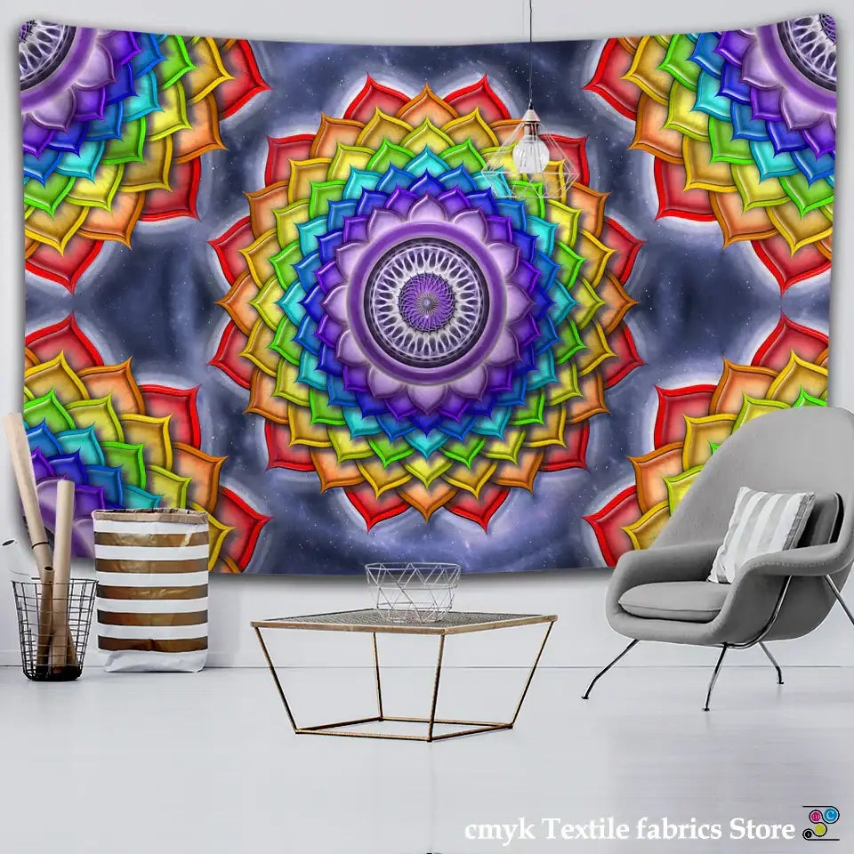 Vibrant pink and purple mandala chakra tapestry bedroom wall decor