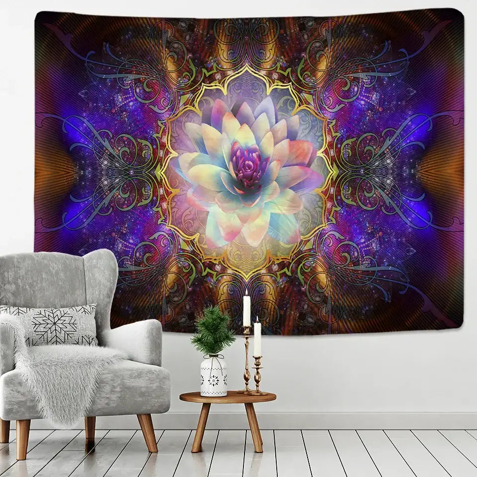 Vibrant pink and purple mandala chakra tapestry bedroom wall decor