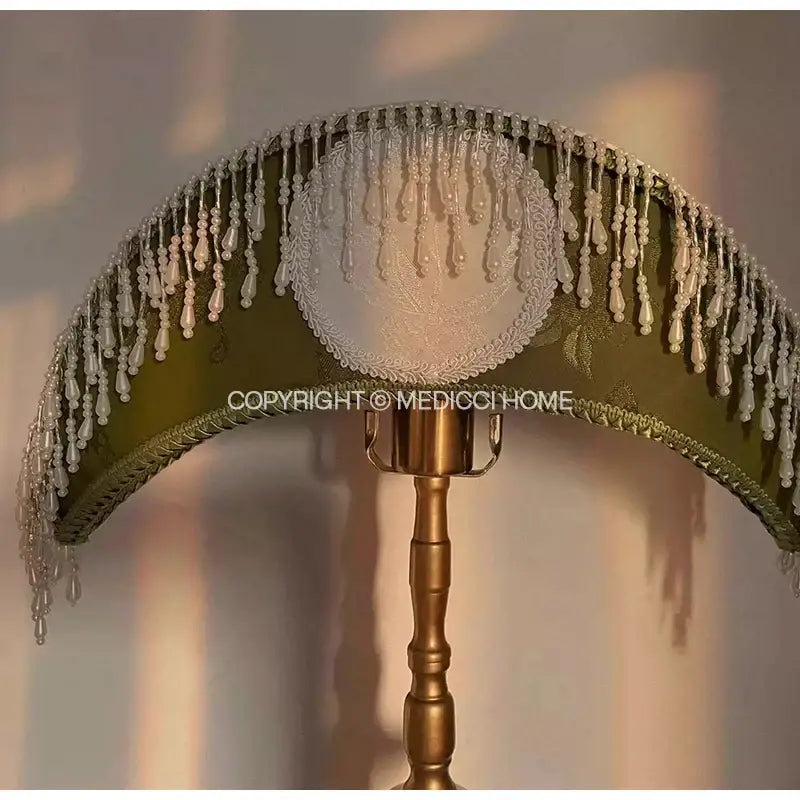 Victorian sage green crescent moon lampshade bedroom gold desk light