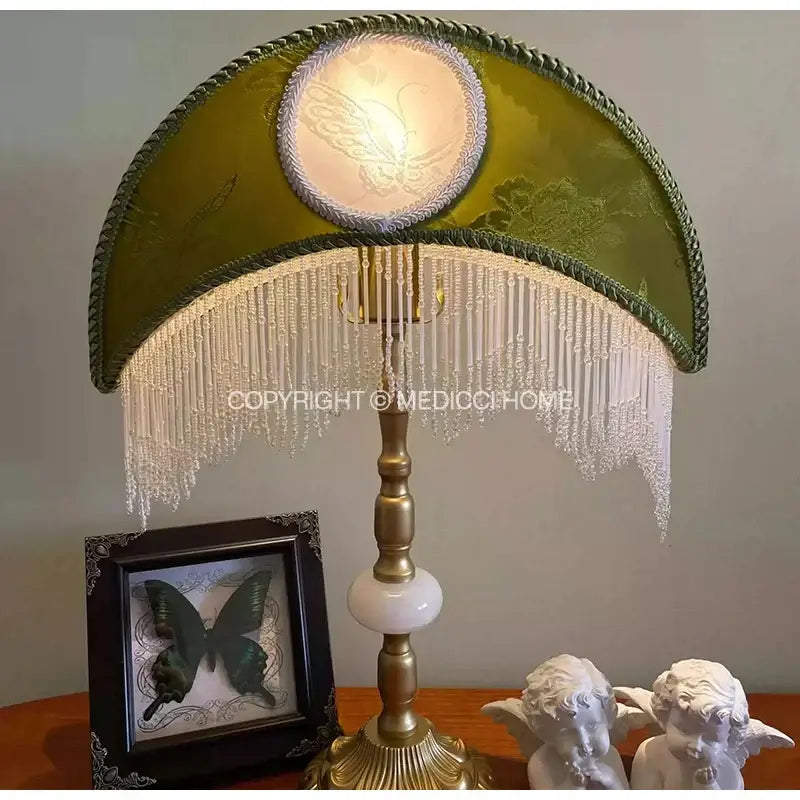 Victorian sage green crescent moon lampshade bedroom gold desk light