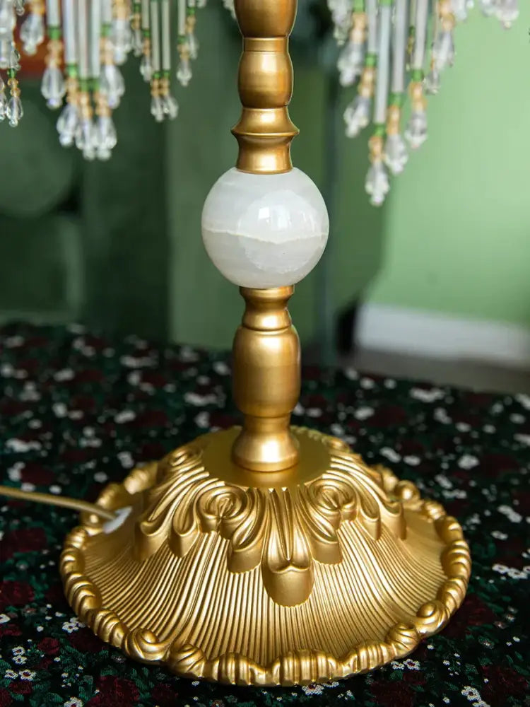 Victorian sage green crescent moon lampshade bedroom gold desk light
