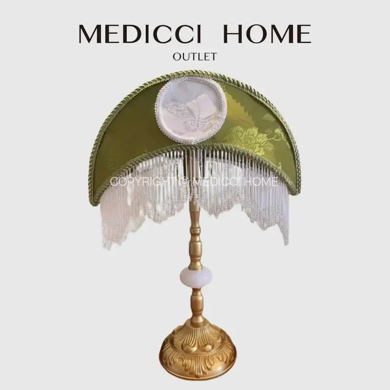 Victorian sage green crescent moon lampshade bedroom gold desk light