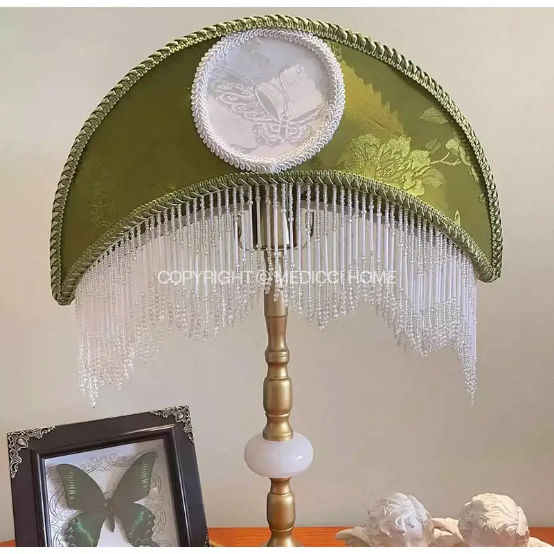 Victorian sage green crescent moon lampshade bedroom gold desk light