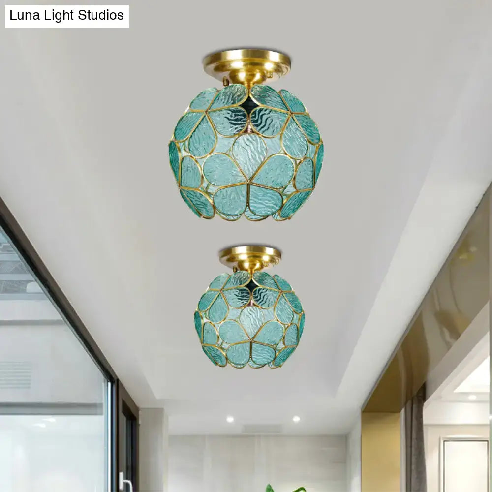 Victorian turquoise stained glass flower ceiling fixture bedroom light