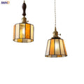 Vintage amber & cream stained glass pendant lamp dining room knob switch