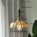 Vintage amber flower glass pendant lamp dining room brass light
