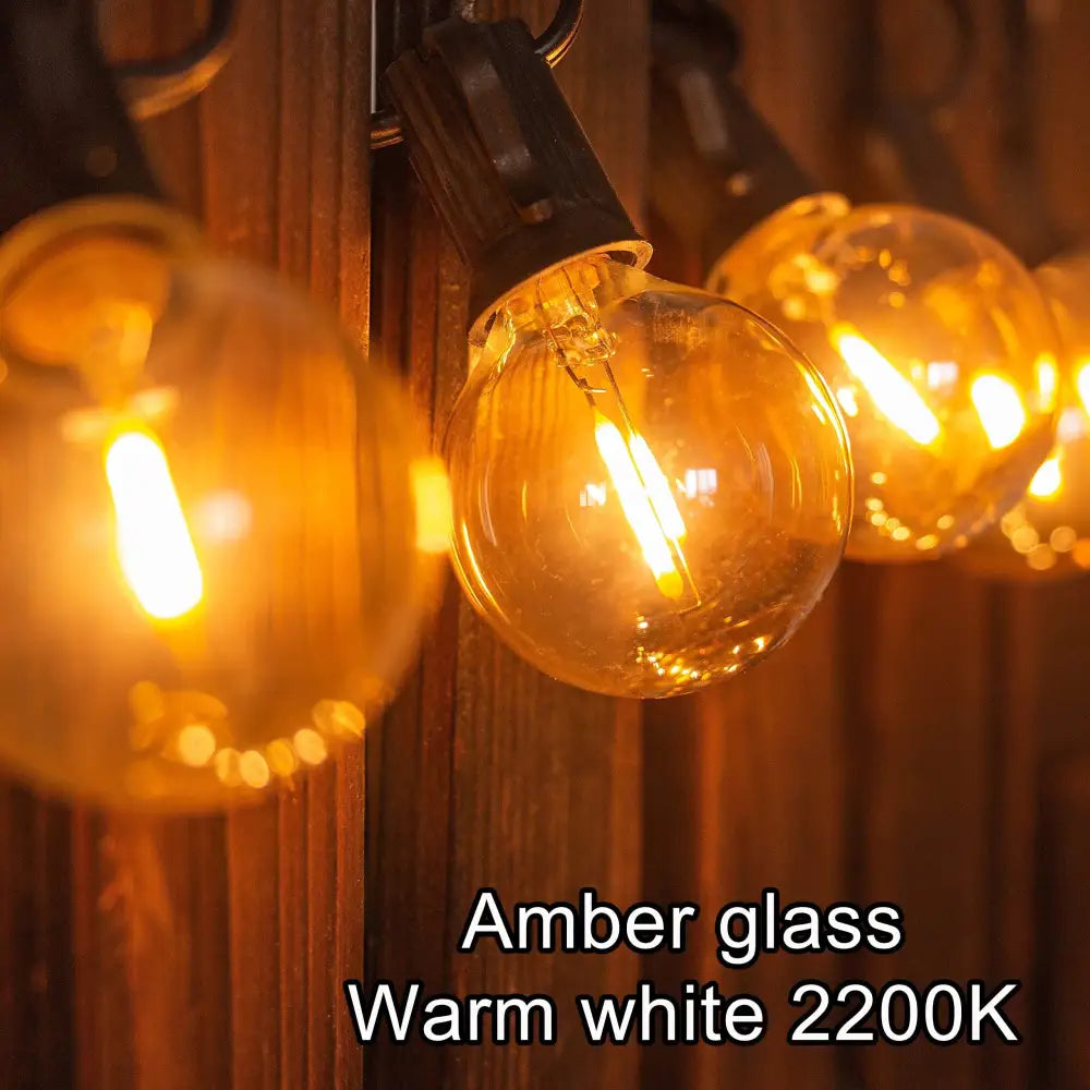 Vintage amber glass 25pcs g40 led string lights for patio and garden
