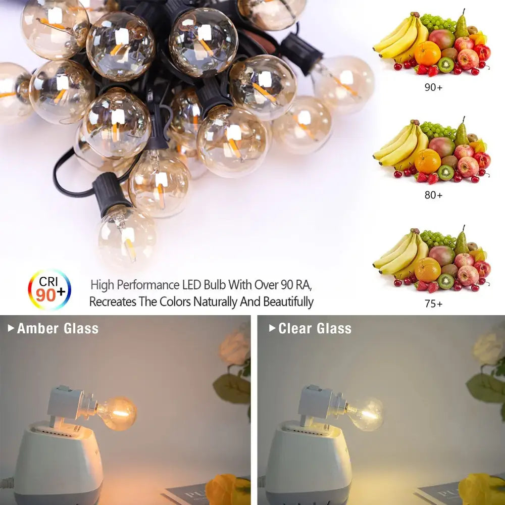 Vintage amber glass 25pcs g40 led string lights for patio and garden