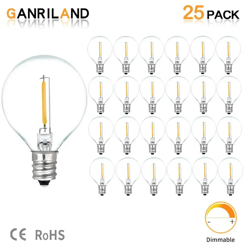 Vintage amber glass 25pcs g40 led string lights for patio and garden