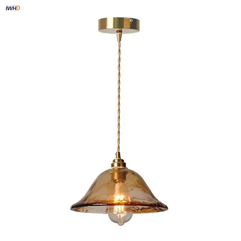 Vintage amber glass adjustable led pendant light for dining room
