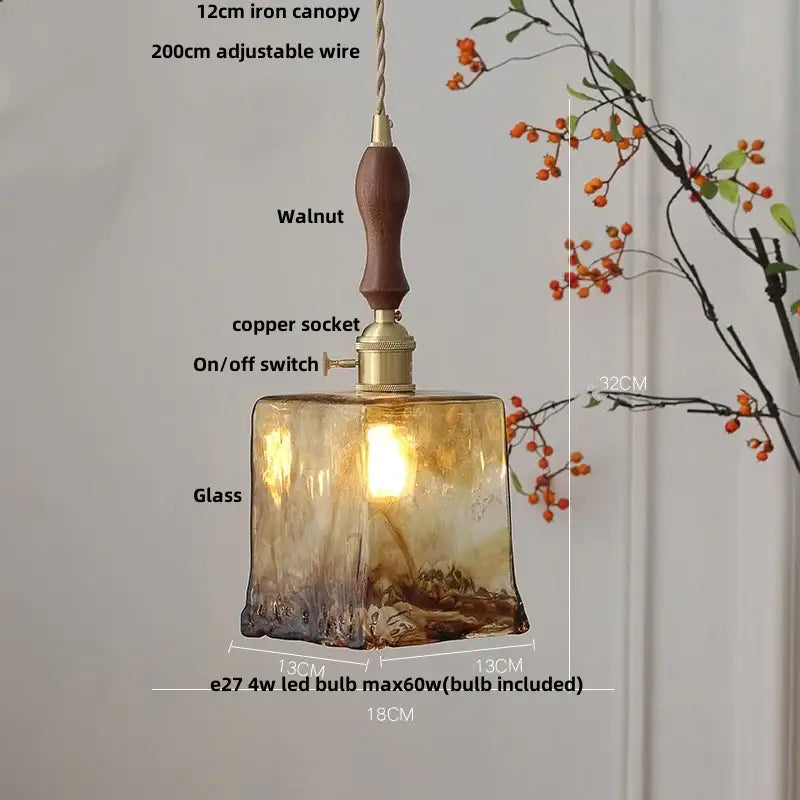 Vintage amber glass adjustable led pendant light for dining room