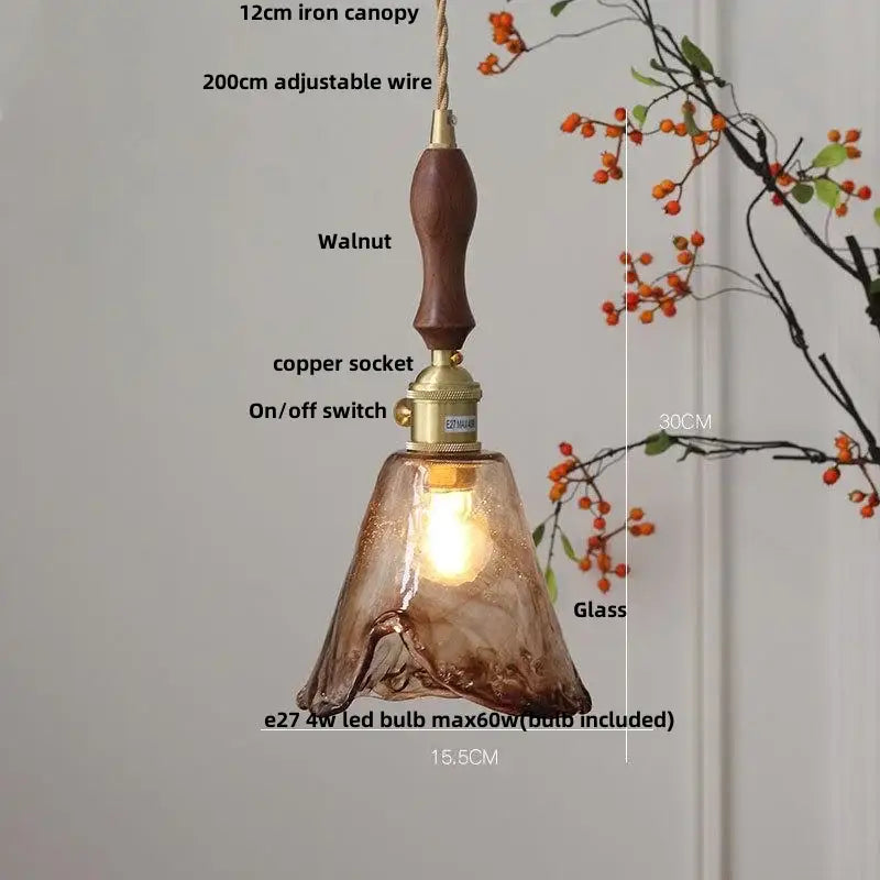 Vintage amber glass adjustable led pendant light for dining room