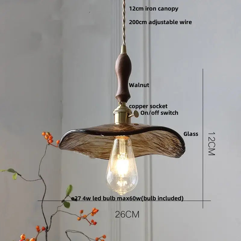 Vintage amber glass led pendant light kitchen hanging lamp