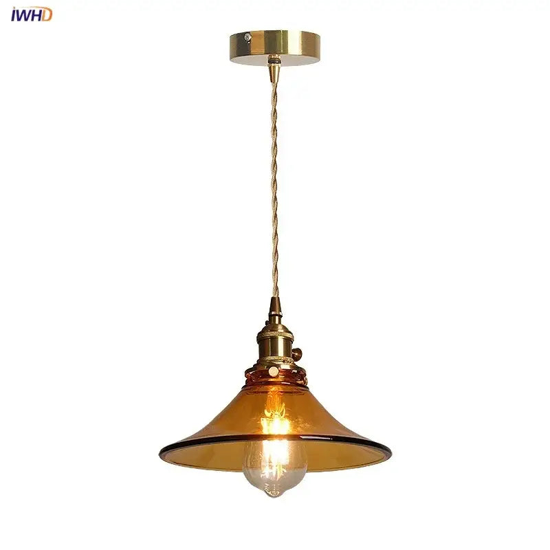 Vintage amber glass led pendant light kitchen hanging lamp
