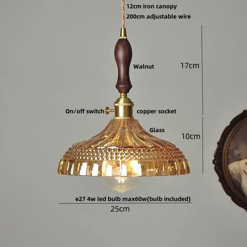 Vintage amber glass led pendant light kitchen hanging lamp