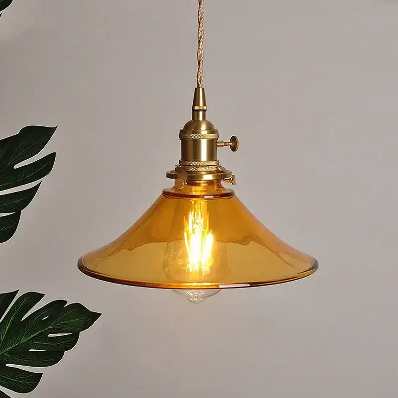 Vintage amber glass led pendant light kitchen hanging lamp