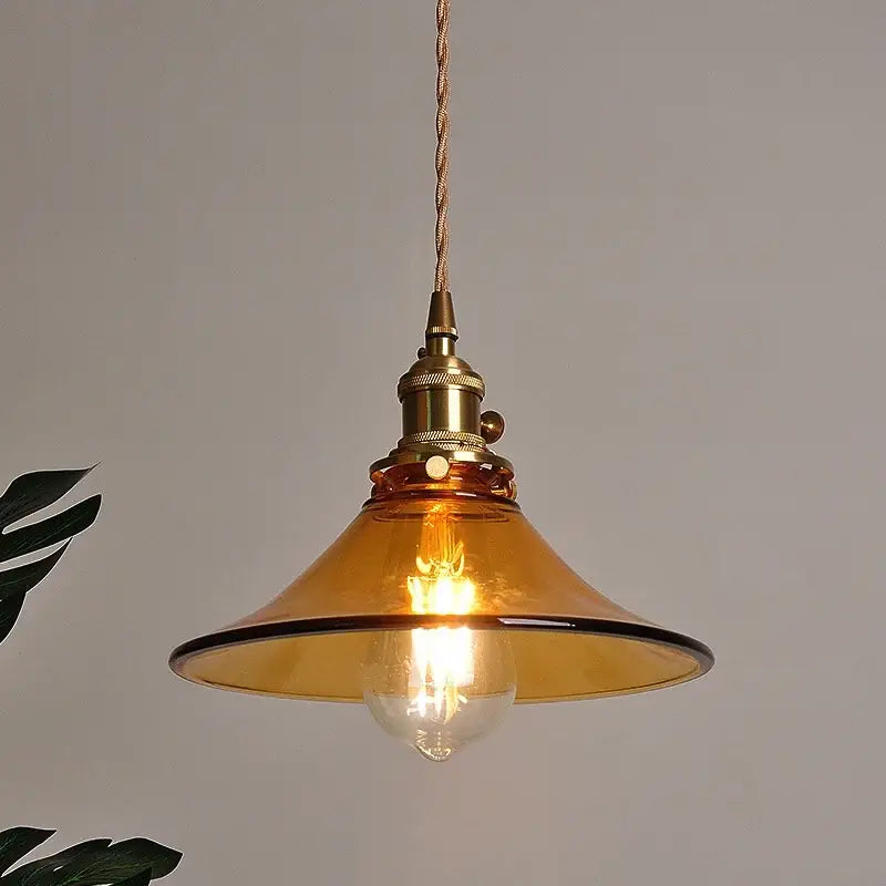 Vintage amber glass led pendant light kitchen hanging lamp