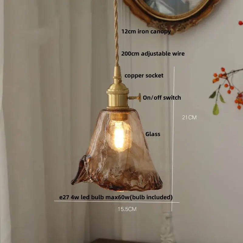 Vintage amber glass led pendant light kitchen hanging lamp