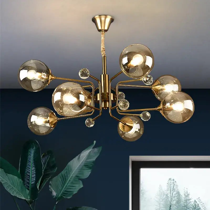 Vintage amber gold glass bubble chandelier kitchen island light