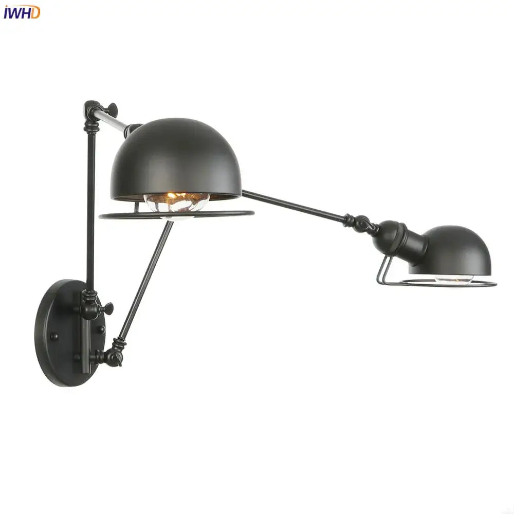 Vintage antique black wall lamp bedroom adjustable double dome sconce