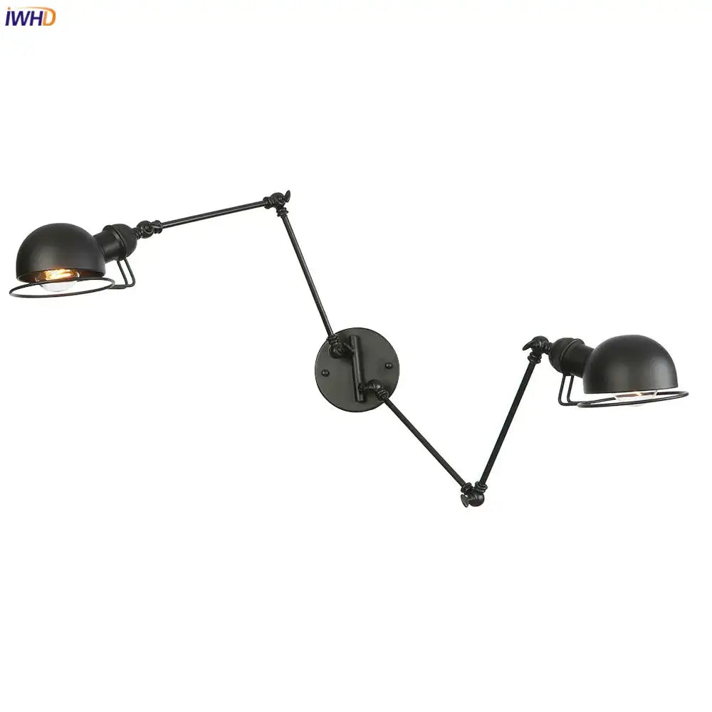 Vintage antique black wall lamp bedroom adjustable double dome sconce