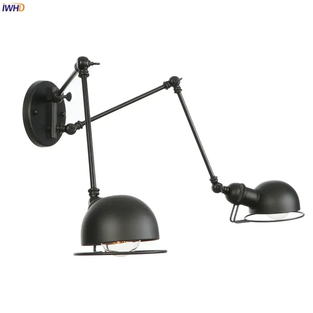 Vintage antique black wall lamp bedroom adjustable double dome sconce