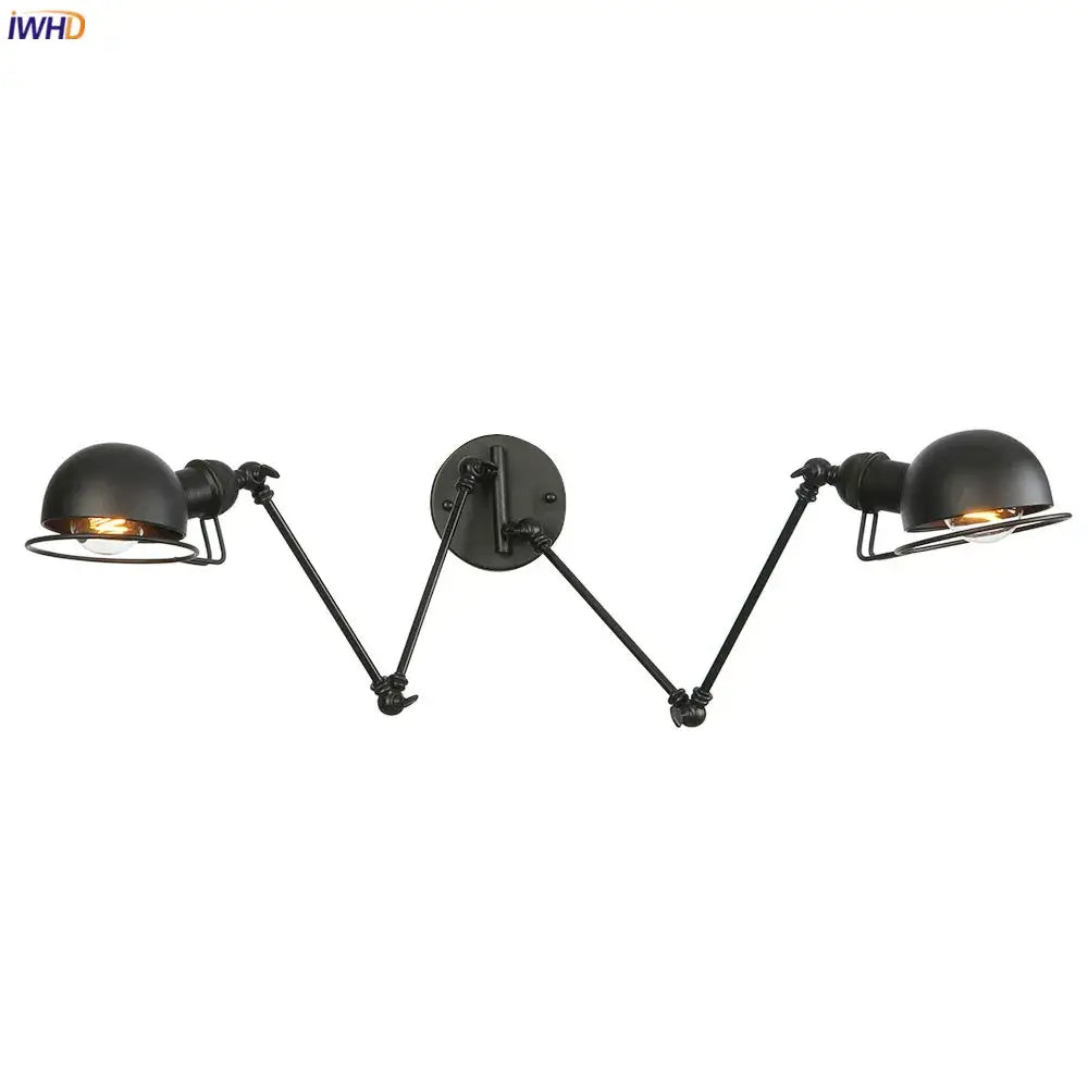 Vintage antique black wall lamp bedroom adjustable double dome sconce