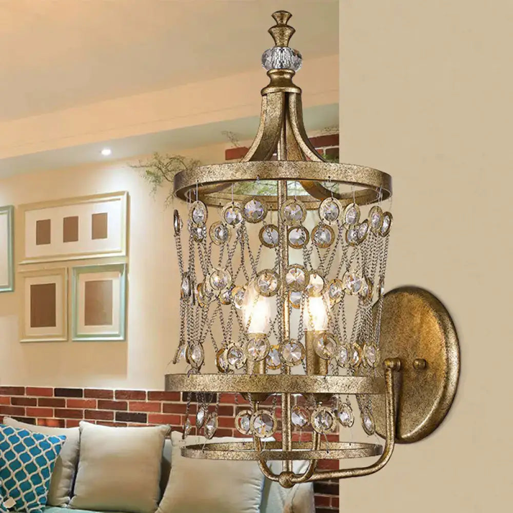 Vintage antique brass crystal wall sconce – bedroom e12 e14 light